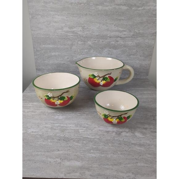 Nesting Mixing Bowls Set‎ Of 3, Apple Tree Design, Ceramic - Picture 1 of 14